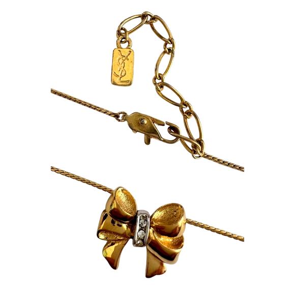 Yves Saint Laurent Gold and Rhinestone Bow Necklace - Picture 2 of 14